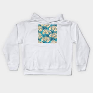 Relief design with stylized flowers vintage colorful print lilac blue Kids Hoodie